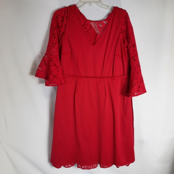 Lane Bryant Women's Lace Dress Bell Sleeve Red Plus Size 16W Zip Back Keyhole - Picture 6 of 9